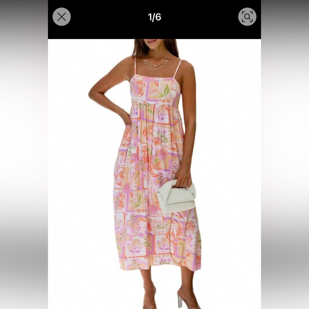 NWT Floral Pink cami spaghetti strap smocked midi dress